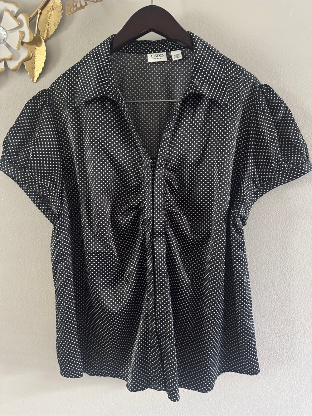 Cato Black and White Polka Dot Short Sleeve Blouse